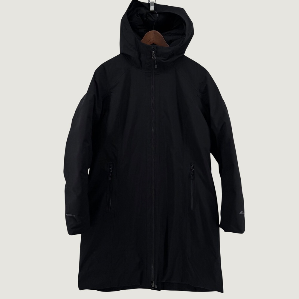 Eddie Bauer WeatherEdge Parka Women L Black Down Insulated Jacket 23312709